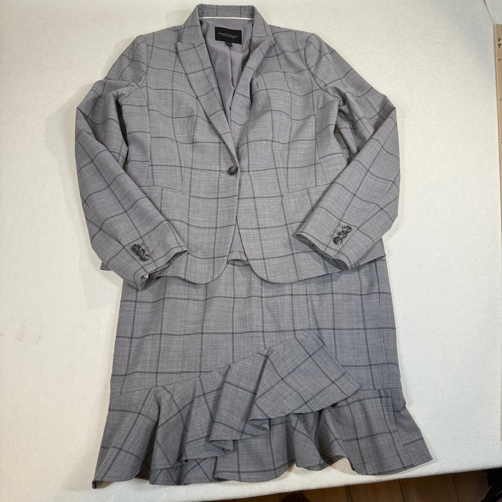 Banana Republic Classic Blazer Gray Plaid Button Front Women's Size 6